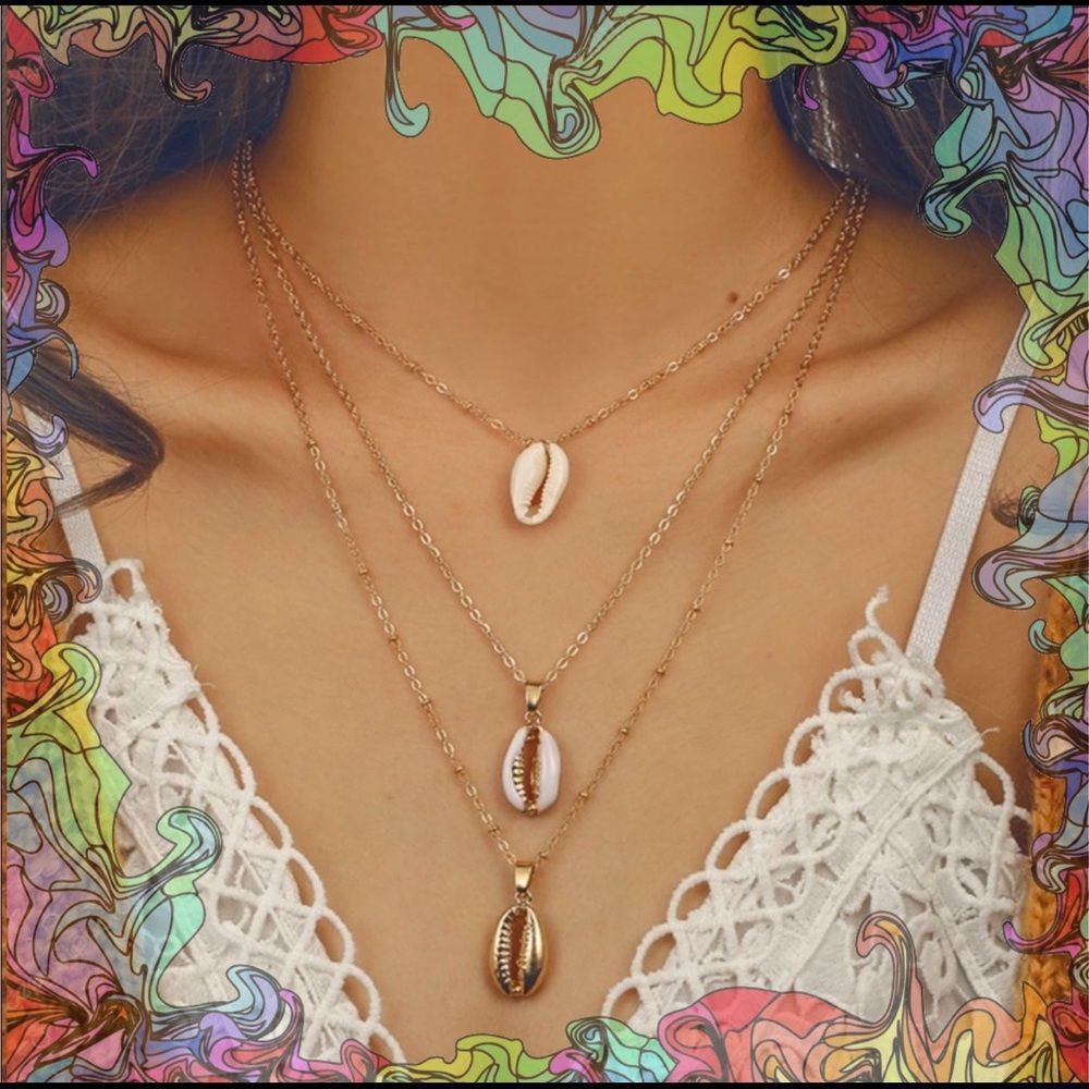 Marvelous Triple Layer Cowrie Shell Necklace (H3)
